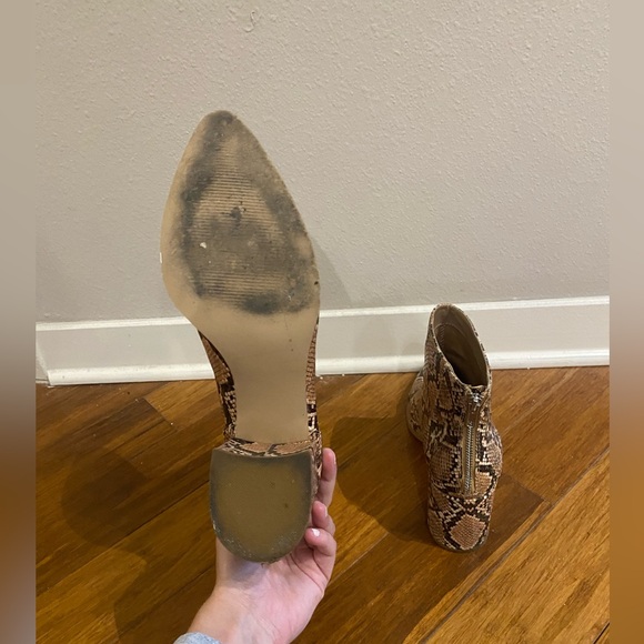 Tan Snakeskin Booties with Block Heel - Picture 5 of 7